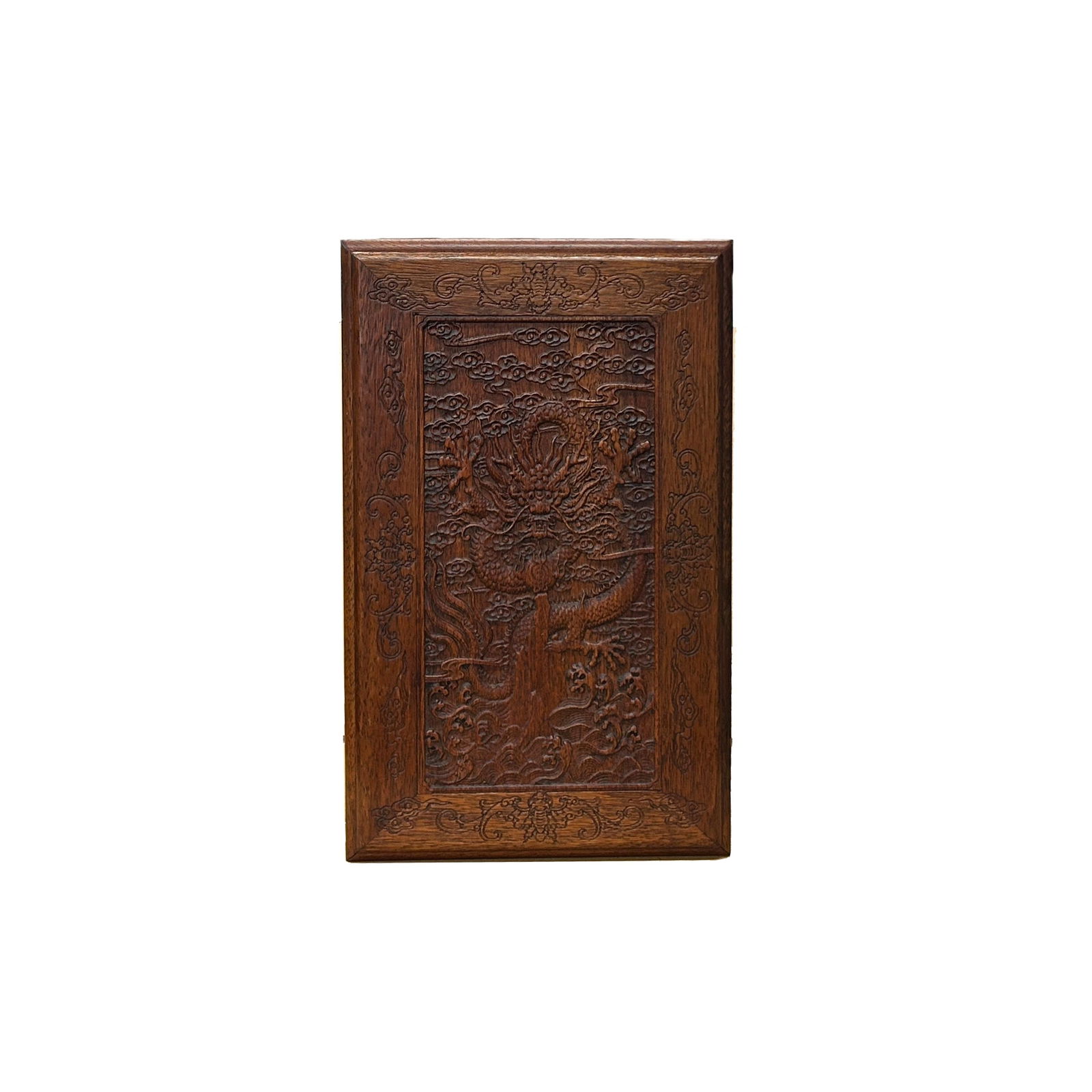 Oriental Cloud Scroll Dragons Relief Motif Treasure Chest Box - 7