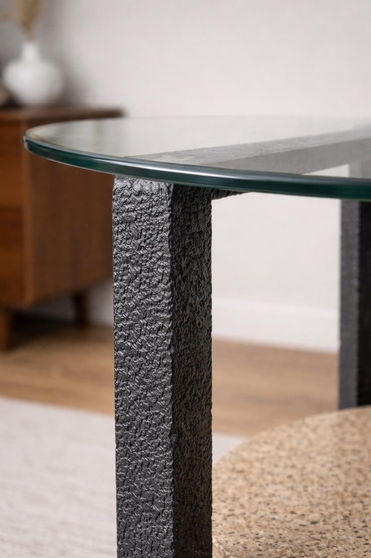 1960s Sculptural Mid-Century Modern Glass Side Table With Graphite Metal Base and Terrazzo Shelf - 2