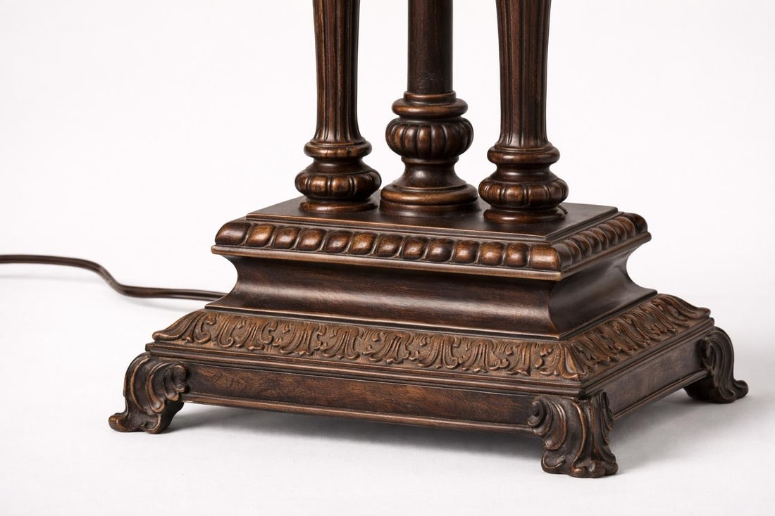 Pair of 1980s Neoclassical–Style Table Lamps With Ornate Cast Bases & Original Drum Shades - 2