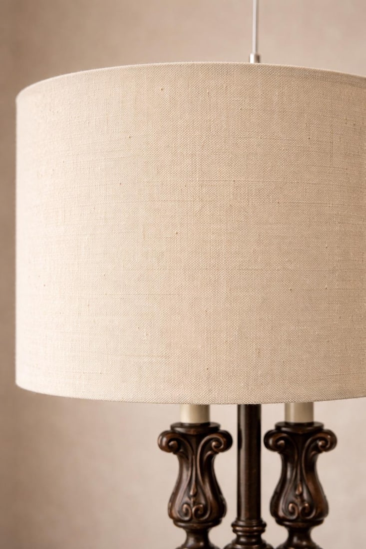 Pair of 1980s Neoclassical–Style Table Lamps With Ornate Cast Bases & Original Drum Shades - 3