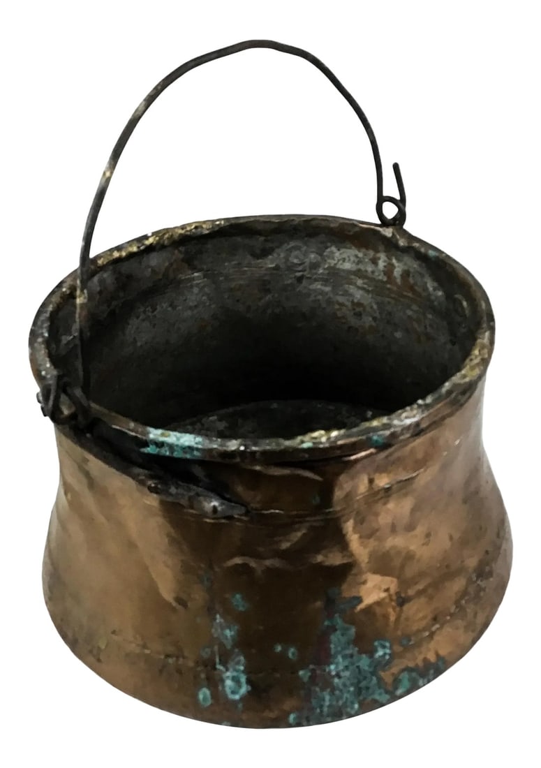 Antique French Copper & Brass Kettle or Chimney Pot: Early 1900 French extra large pot. Use this gorgeous piece anywhere you want to add pizzazz. Heavy with obvious age and use. I purchased this antique from a French chateau in Toulouse and never bother