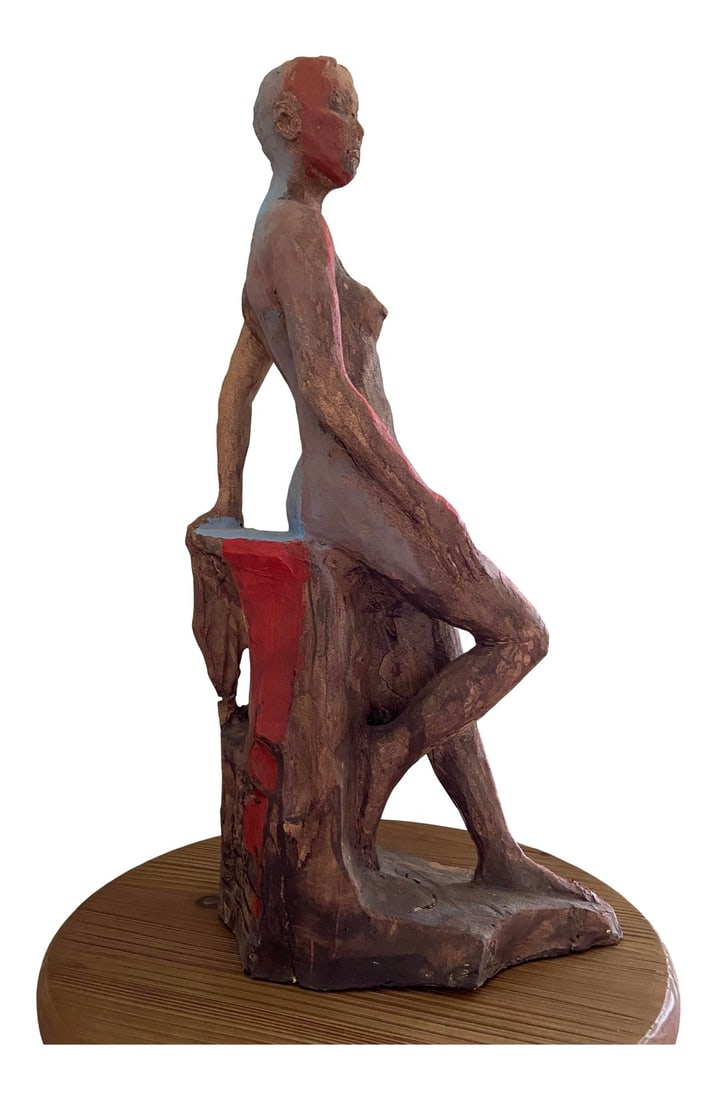 Contemporary Abstract Figurative Painted Clay Sculpture by Murat Kaboulov: Original painted clay sculpture of nude female figure by Murat Kaboulov (1939-2010). From artist's estate. Signed "˜MK 07' Condition: Alterations: Original Condition Unaltered Imperfections: