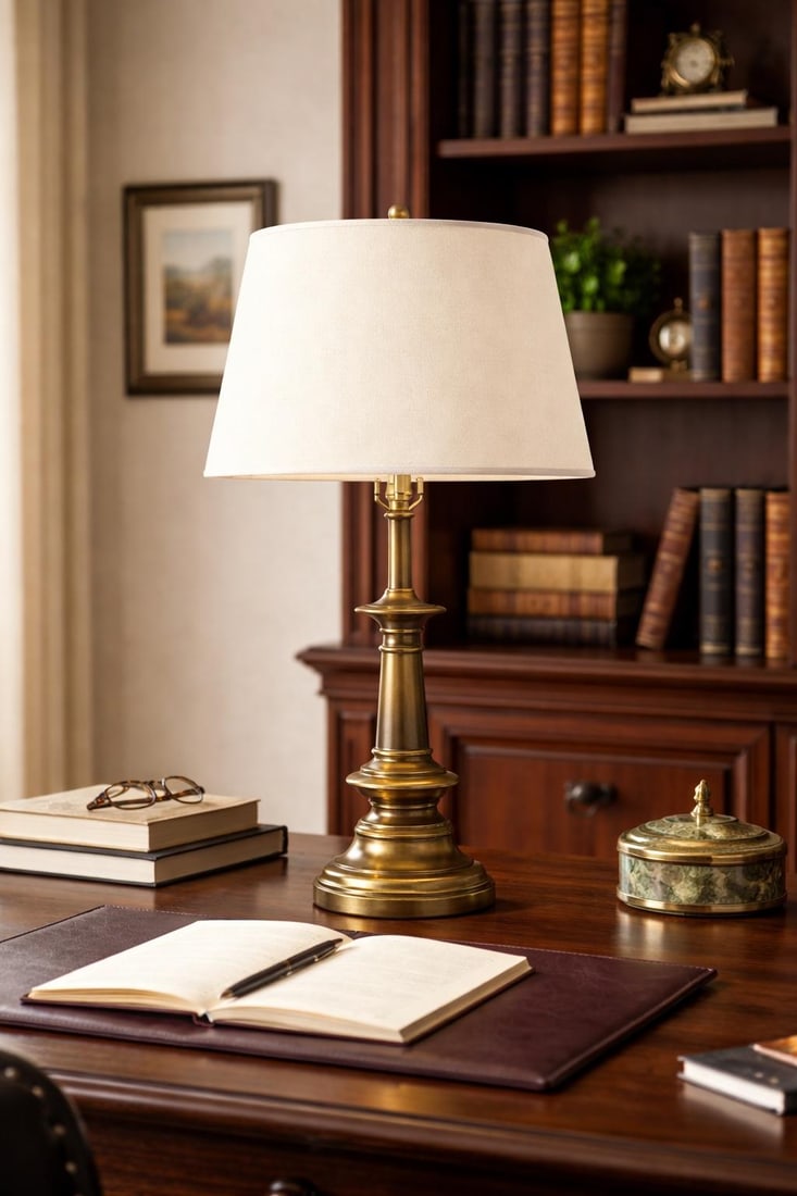 Vintage Solid Brass Table Lamp With Turned Column and Original Patina, 35" - 2