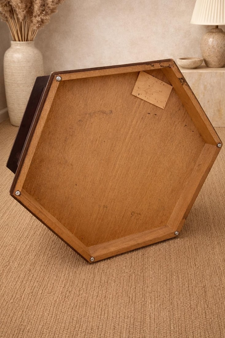 Vintage Hollywood Regency Hexagonal Carved Wood Accent Cabinet With Velvet Panels, C. 1970s | Elaine - 4