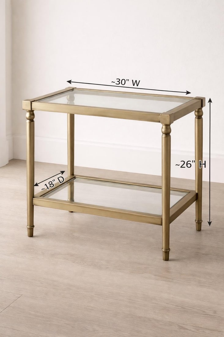 Vintage Brass & Glass Two-Tier Side Table With Turned Legs, Hollywood Regency Style - 2