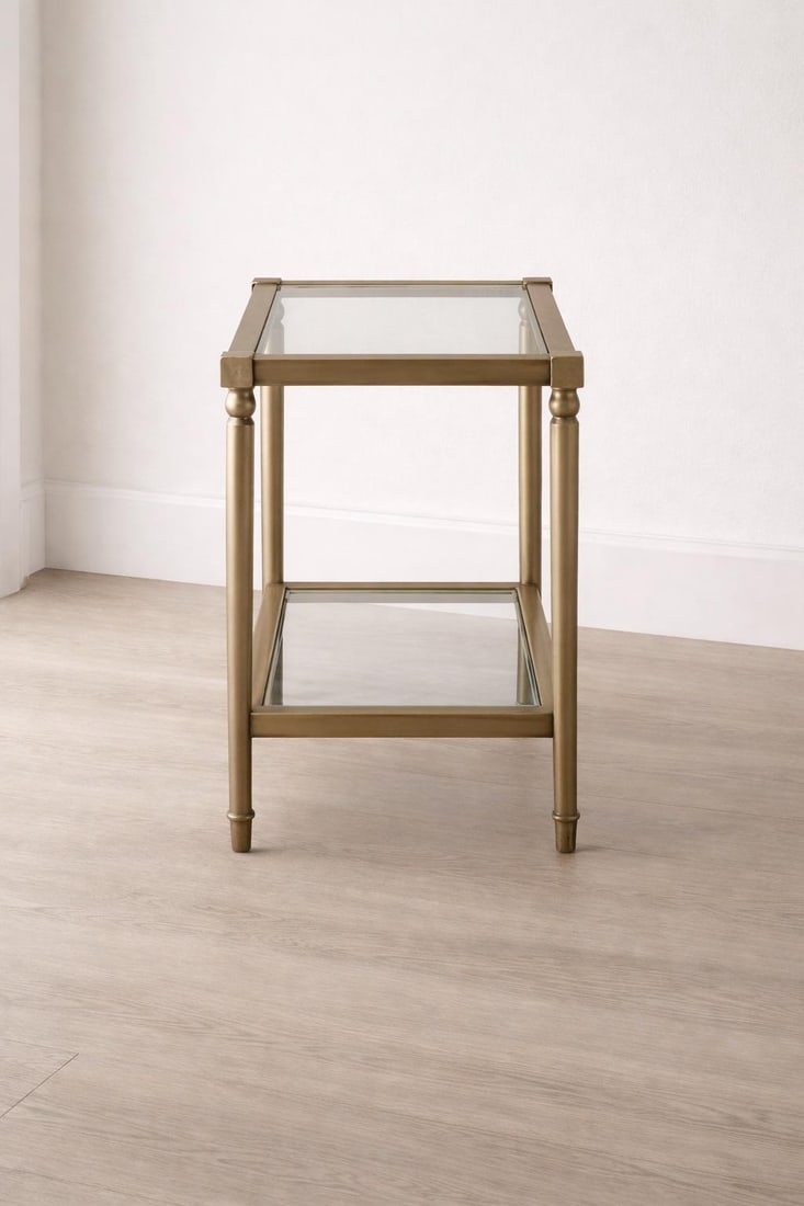 Vintage Brass & Glass Two-Tier Side Table With Turned Legs, Hollywood Regency Style - 3