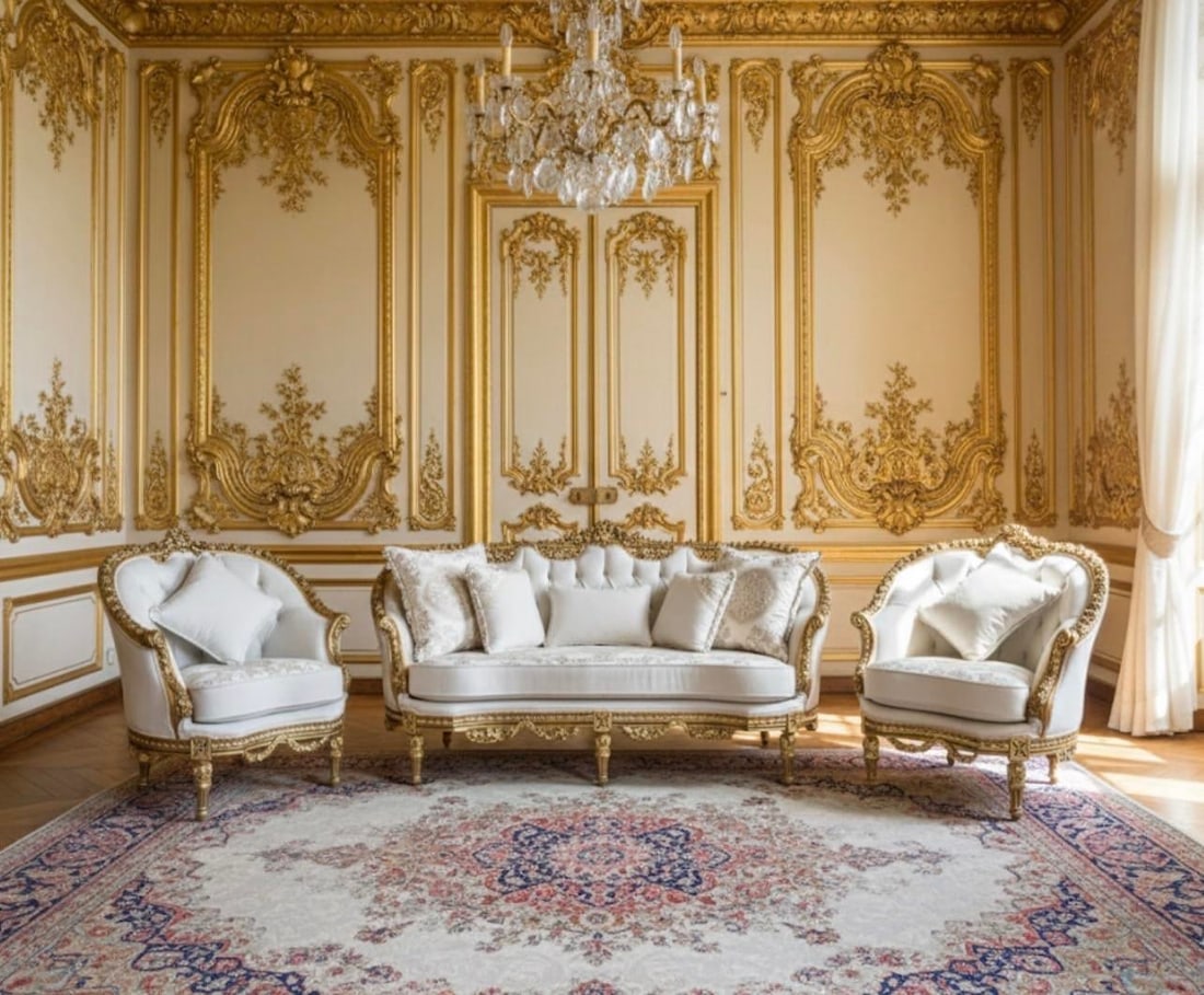 1960s Louis XV 3 Piece Gold Leaf Wood Salon Sofa Set Settee Set - 2