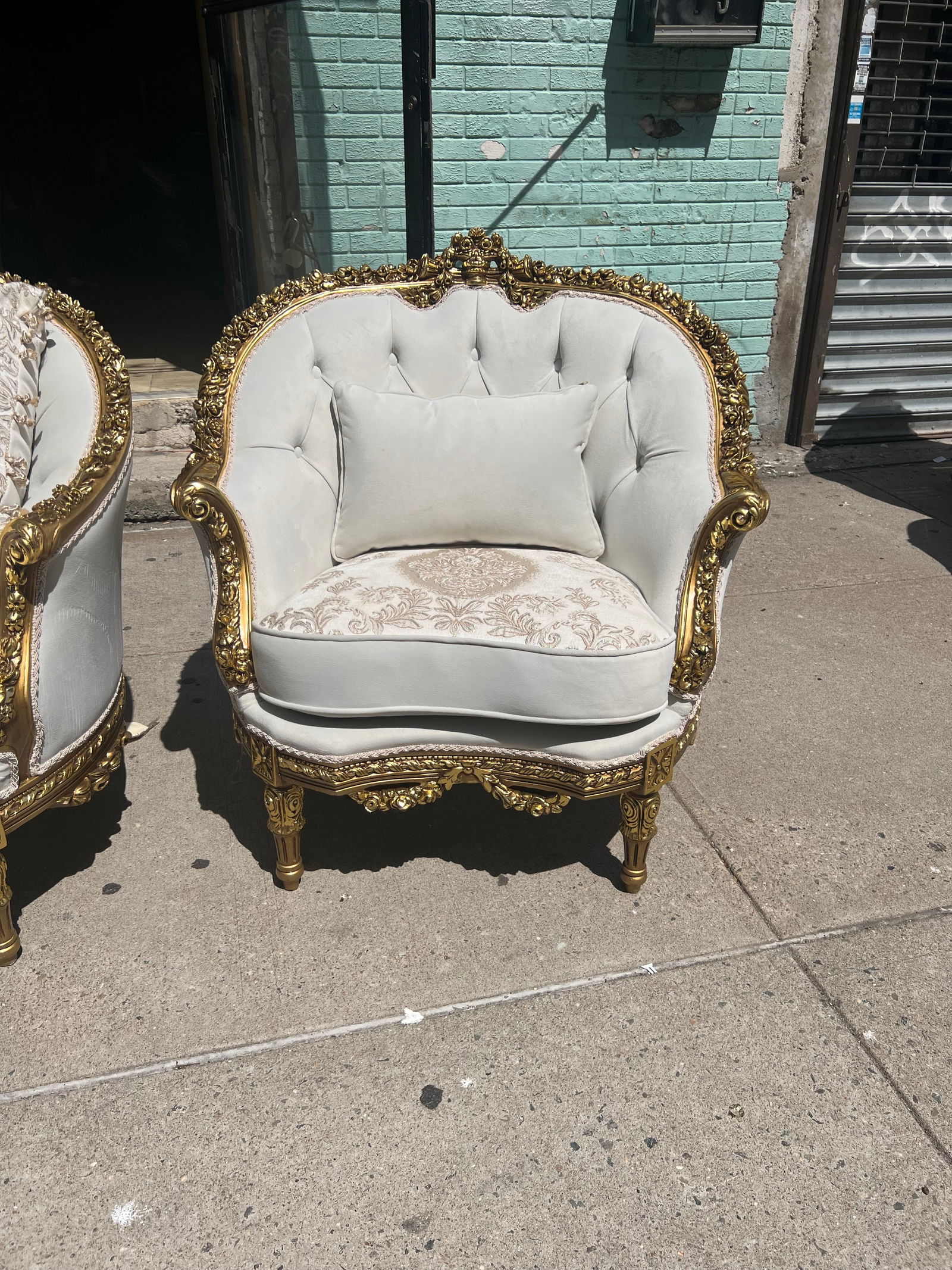 1960s Louis XV 3 Piece Gold Leaf Wood Salon Sofa Set Settee Set - 4