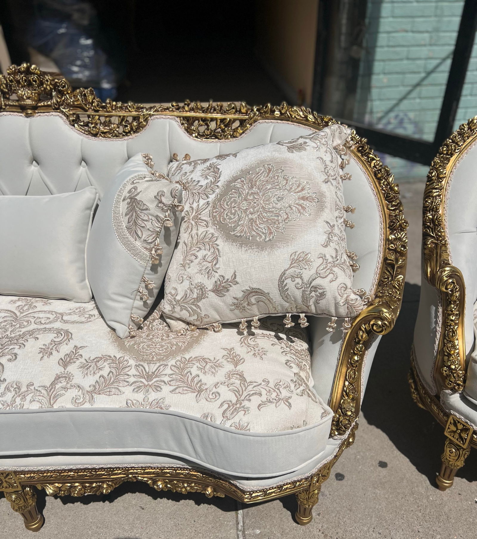 1960s Louis XV 3 Piece Gold Leaf Wood Salon Sofa Set Settee Set - 7