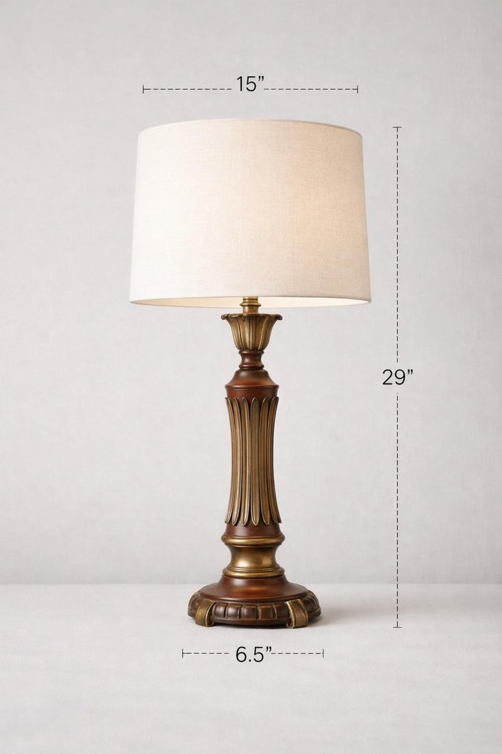 Vintage Fluted Column Table Lamp With Original Linen Shade - 4