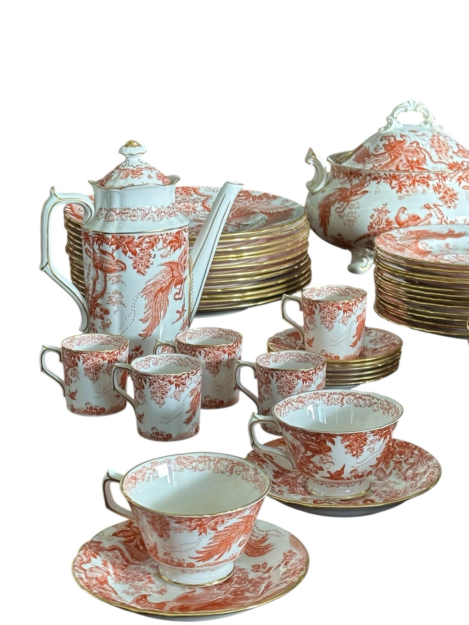 Late 20th Century Royal Crown Derby "Red Aves" Extensive Dinner & Tea Service "” 64 Pieces - 10