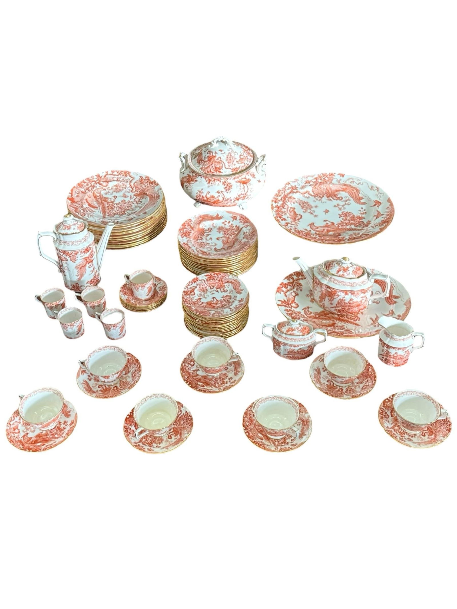 Late 20th Century Royal Crown Derby "Red Aves" Extensive Dinner & Tea Service "” 64 Pieces - 2