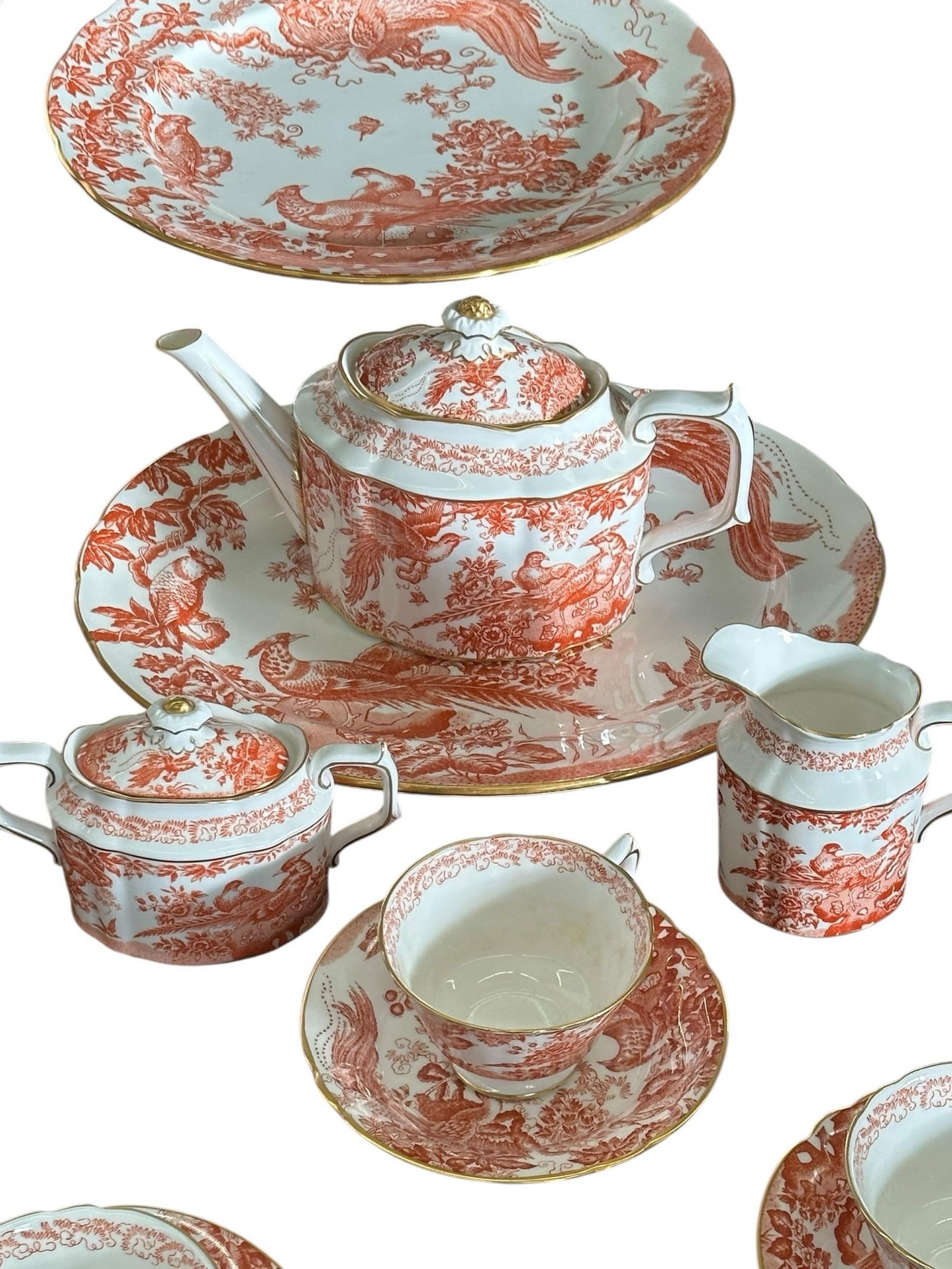 Late 20th Century Royal Crown Derby "Red Aves" Extensive Dinner & Tea Service "” 64 Pieces - 8