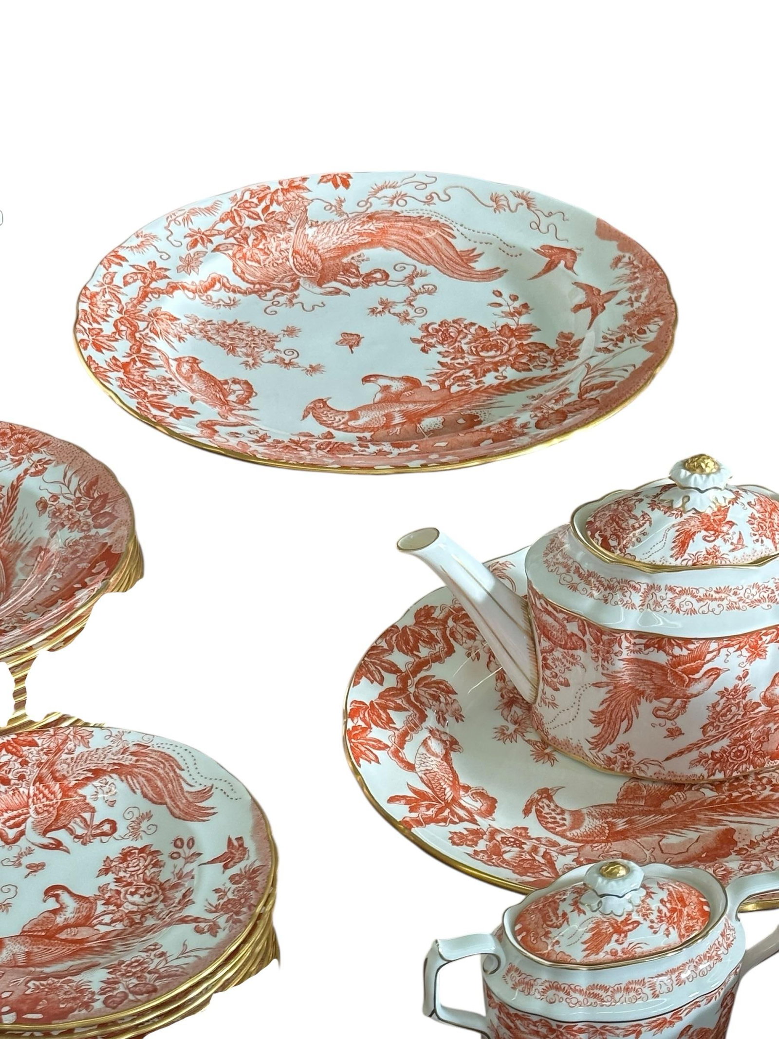 Late 20th Century Royal Crown Derby "Red Aves" Extensive Dinner & Tea Service "” 64 Pieces - 9