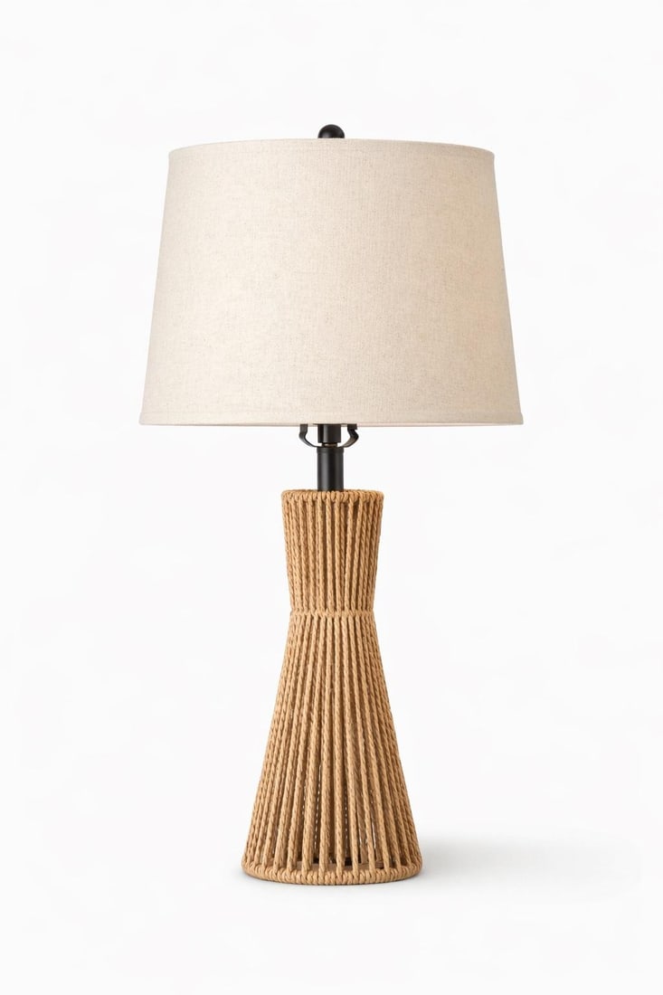 Late 20th Century Organic Modern Sculptural Rope-Wrapped Table Lamps on Metal Frame - a Pair - 2