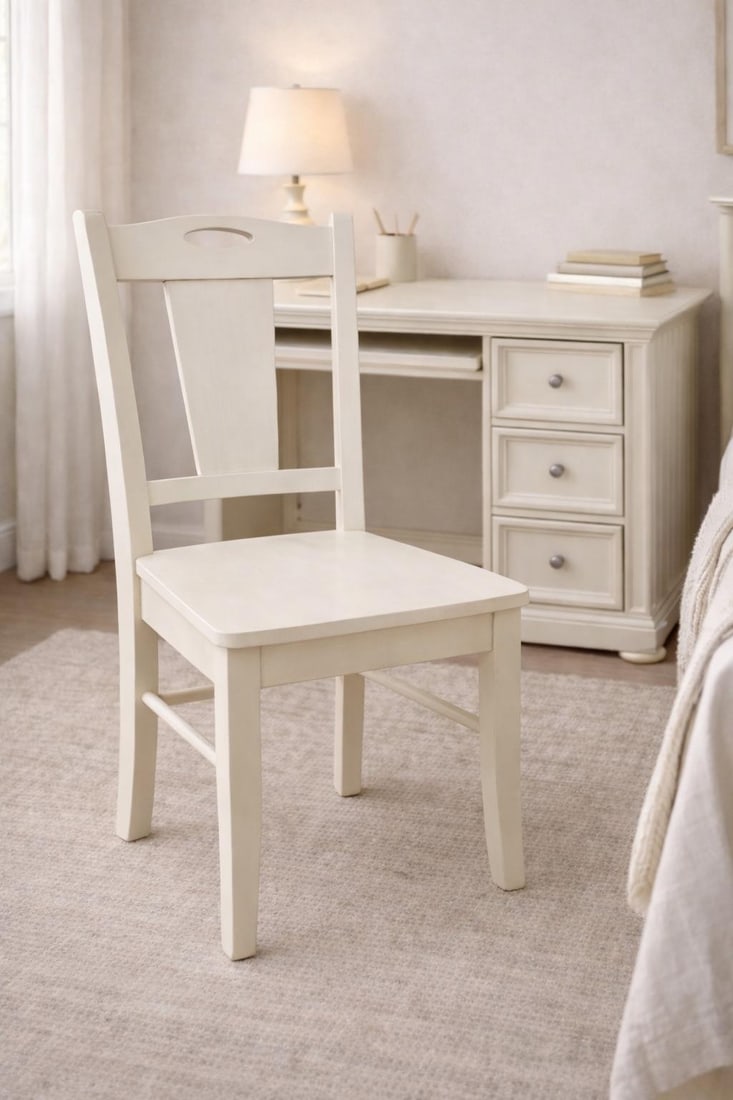 Cream Painted Writing Desk With Pull-Out Keyboard Tray and Solid Wood Chair, Late 20th Century - 7
