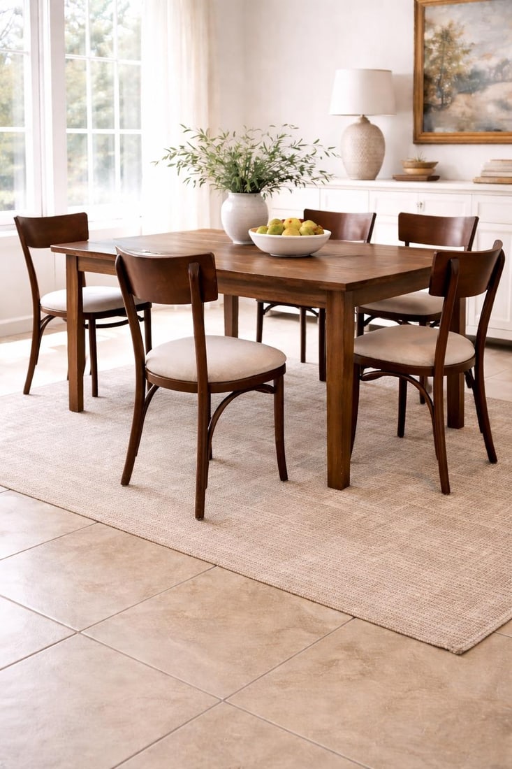 Late 20th Century Set of Six Mid-Century Modern Solid Wood Dining Chairs With New Neutral Upholstery - 7