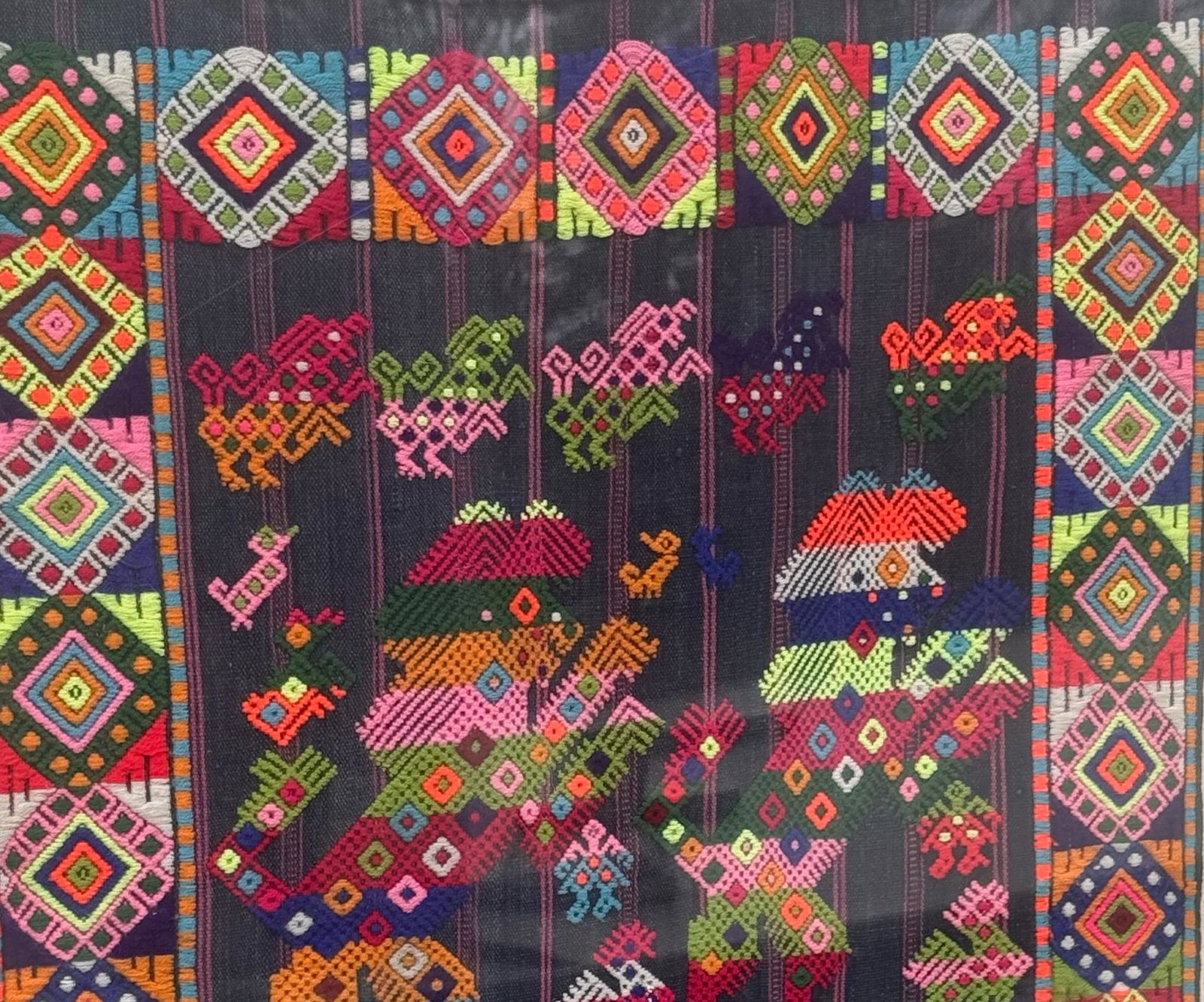 Framed Vintage Guatemalan Maya Narrative Embroidered Textile Folk Art - 5