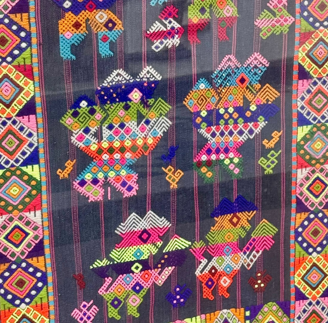 Framed Vintage Guatemalan Maya Narrative Embroidered Textile Folk Art - 7