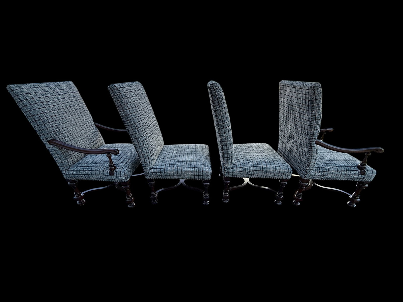 Late 20th Century Bernhardt Tall Back Nailhead Walnut Dining Chairs - Set of 4 - 5