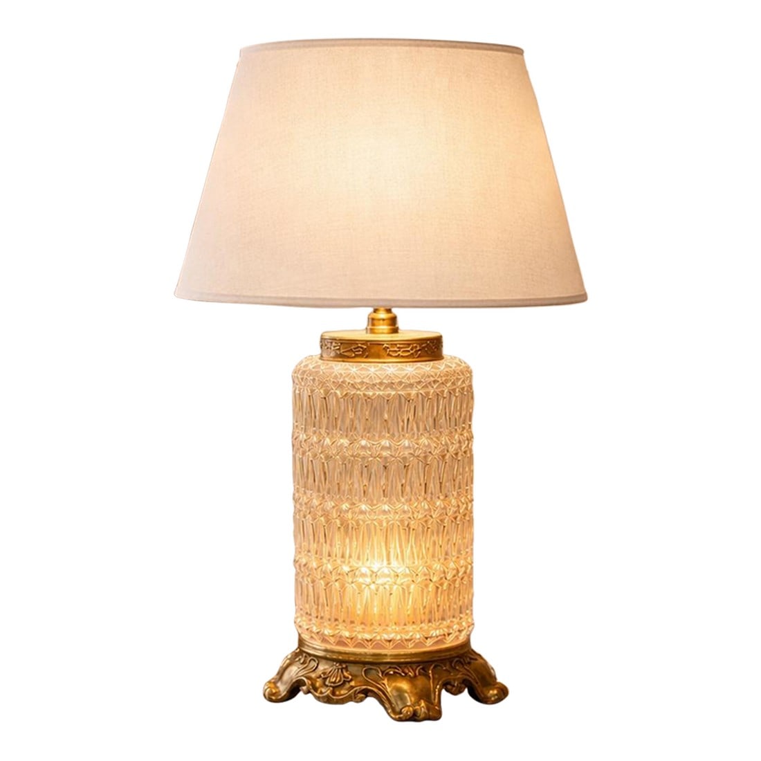 Vintage Cut Crystal & Gilt Bronze Table Lamp With Custom Neutral Linen Shade (1 of 6)
