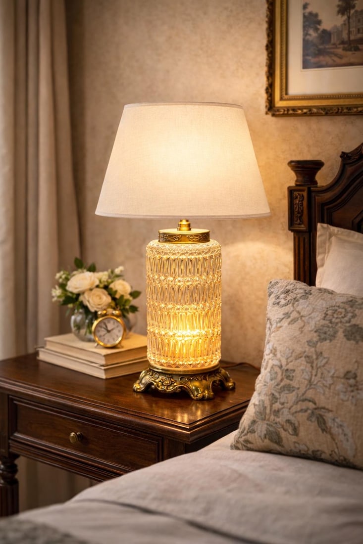 Vintage Cut Crystal & Gilt Bronze Table Lamp With Custom Neutral Linen Shade - 4