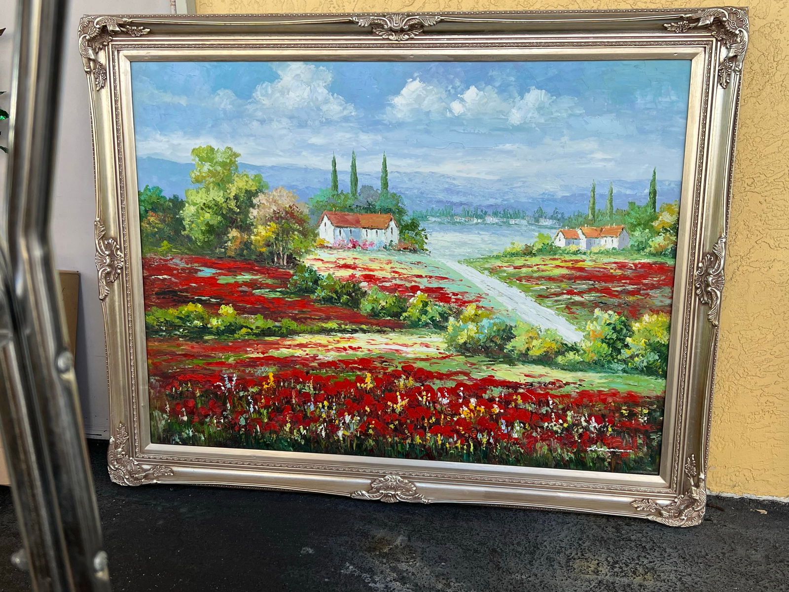Late 20th Century Large Signed Landscape Painting With Poppy Fields - 7