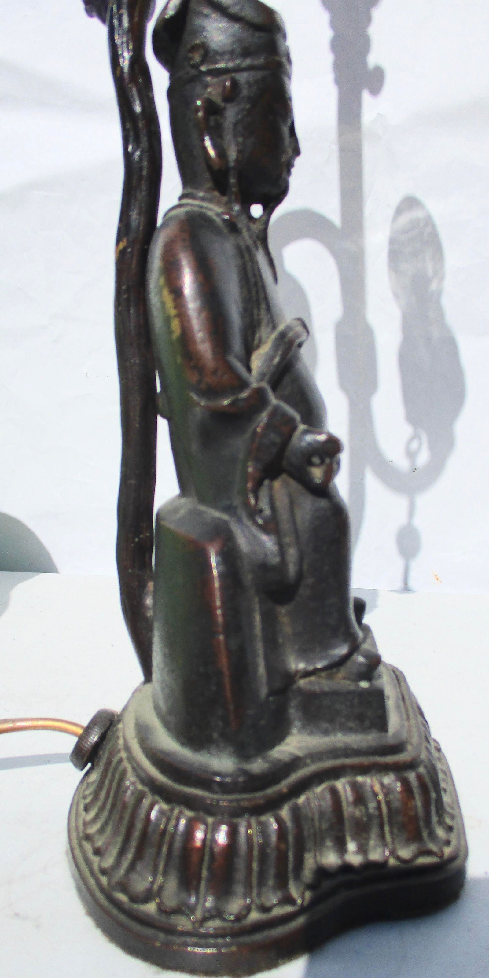 Chinese Ming Bronze Ancestor Figure Mounted as Lamp - 7