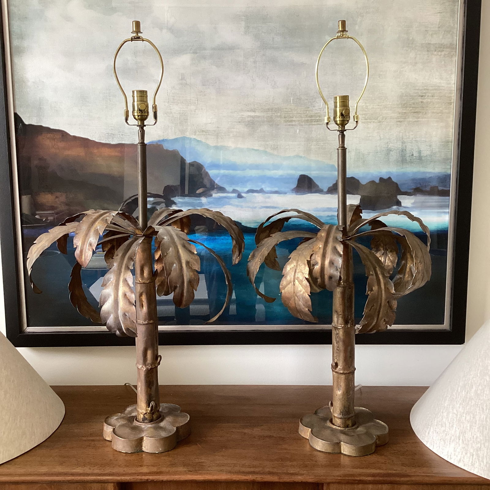 1970s Niermann Weeks Attributed Gilt Palm Tree Lamps – Fully Restored - a Pair - 2