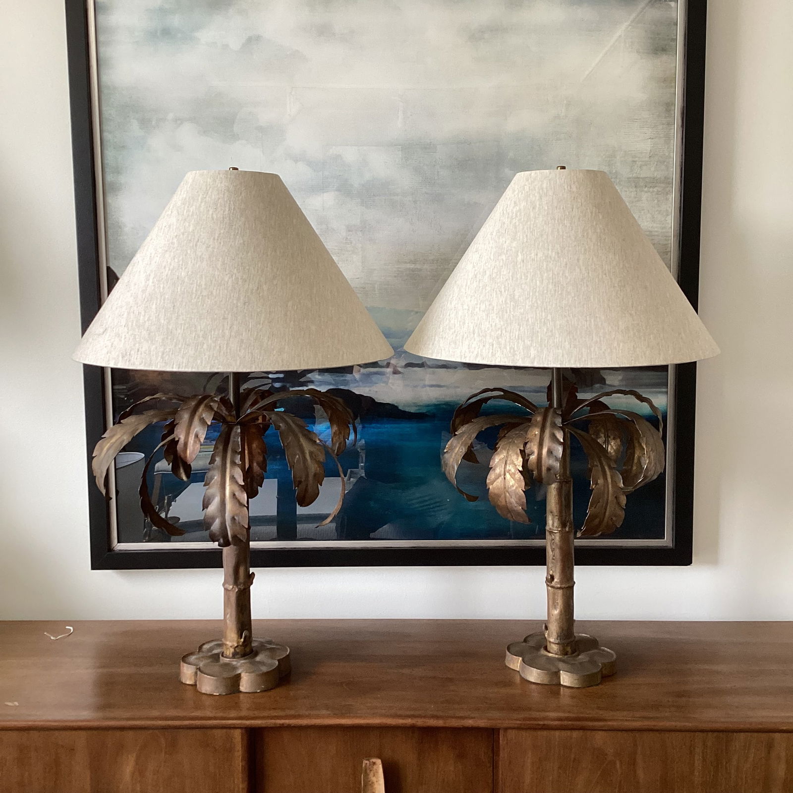 1970s Niermann Weeks Attributed Gilt Palm Tree Lamps – Fully Restored - a Pair - 7