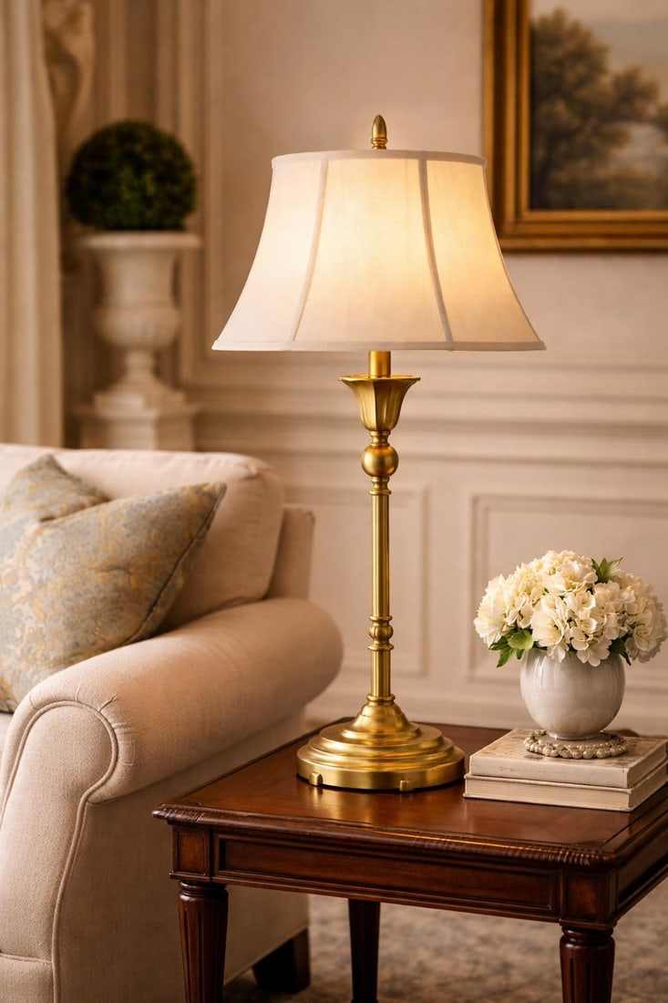 Vintage Neoclassical Brass Column Table Lamp - 2