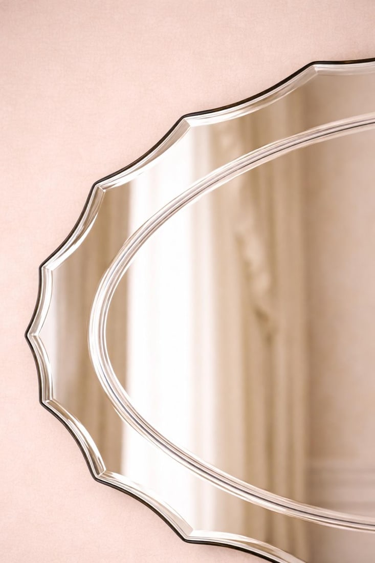 Vintage Frameless Scalloped Oval Wall Mirror With Beveled Edge - 4