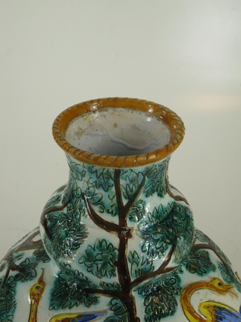 1900s Large Ceramic Vase Majolica Italian WITH 3 DOG & BIRDS Made Italy Neo-Classic - 4