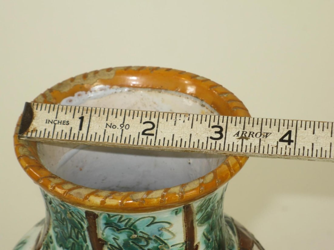 1900s Large Ceramic Vase Majolica Italian WITH 3 DOG & BIRDS Made Italy Neo-Classic - 9