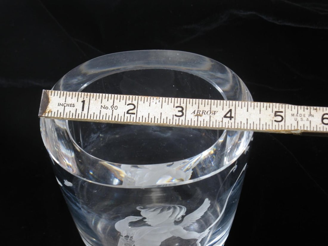 Mid 19th Century Vase Swedish Crystal Cupid Boy, 6" Engraved Naked Cherub, Kjellander Glass - 3