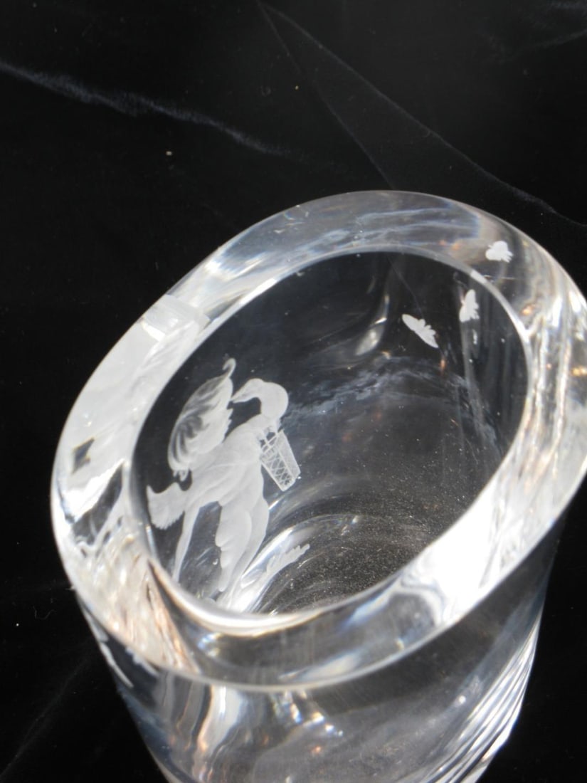 Mid 19th Century Vase Swedish Crystal Cupid Boy, 6" Engraved Naked Cherub, Kjellander Glass - 8