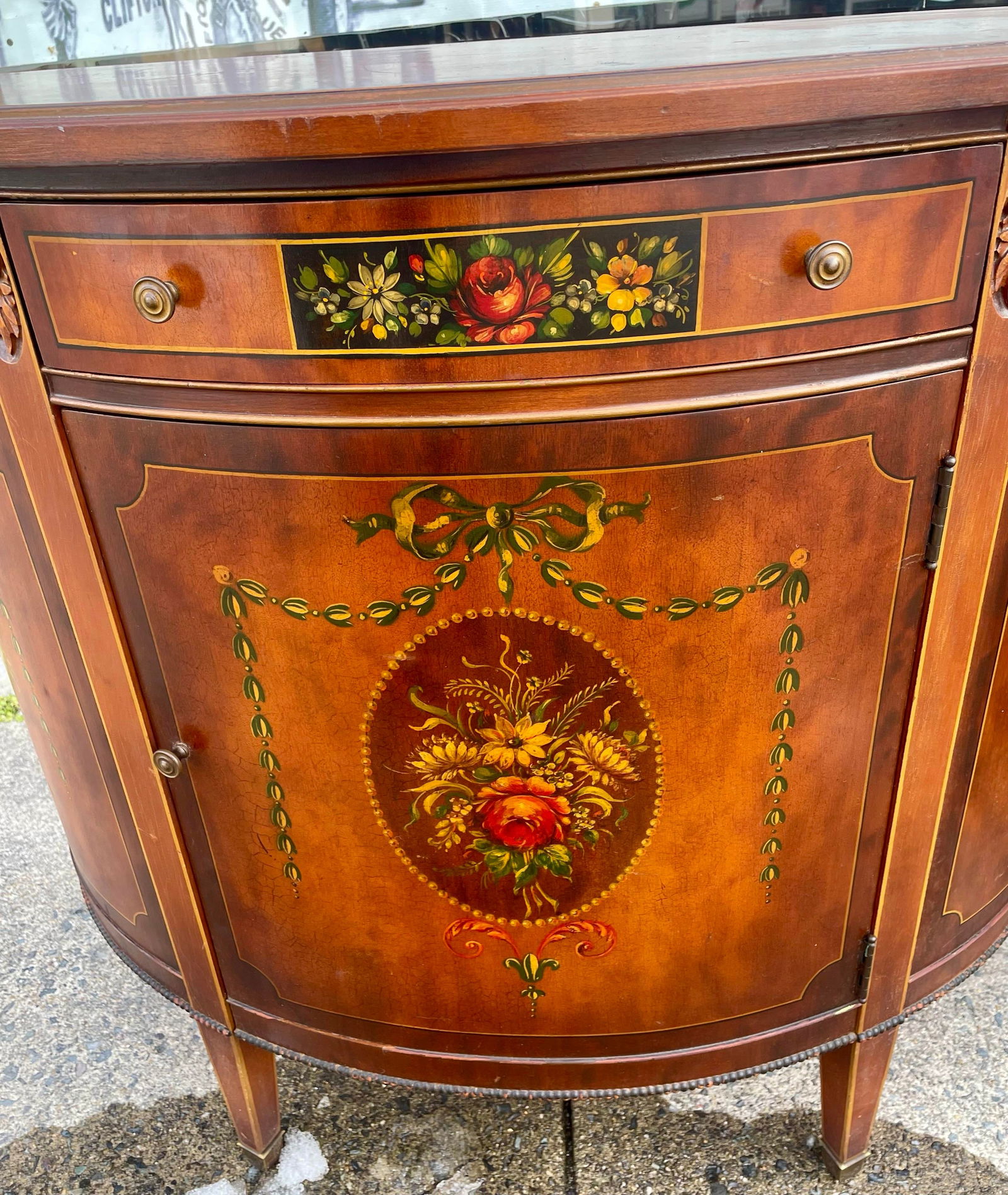 Mid 20th Century Pair of Grand Rapids Imperial Furniture Demilune Adams Style Paint Decorated Cabine - 3