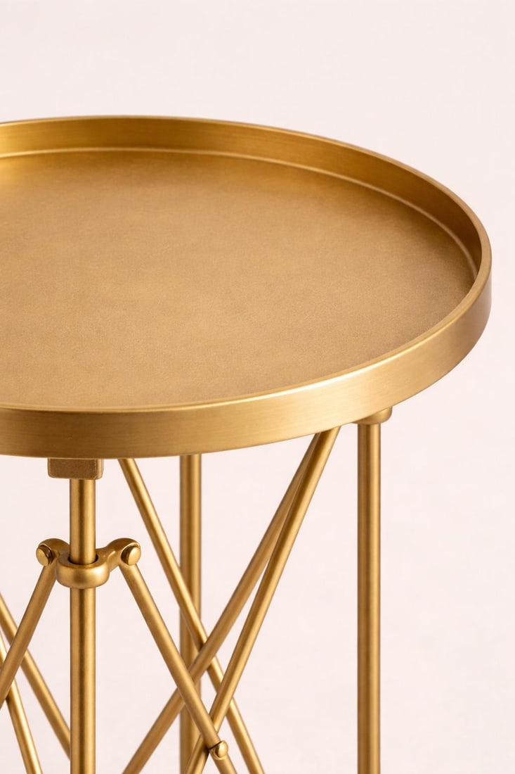 Vintage Hollywood Regency Brass X-Base Tray Side Tables – Sculptural Glam Accent Pair - 4