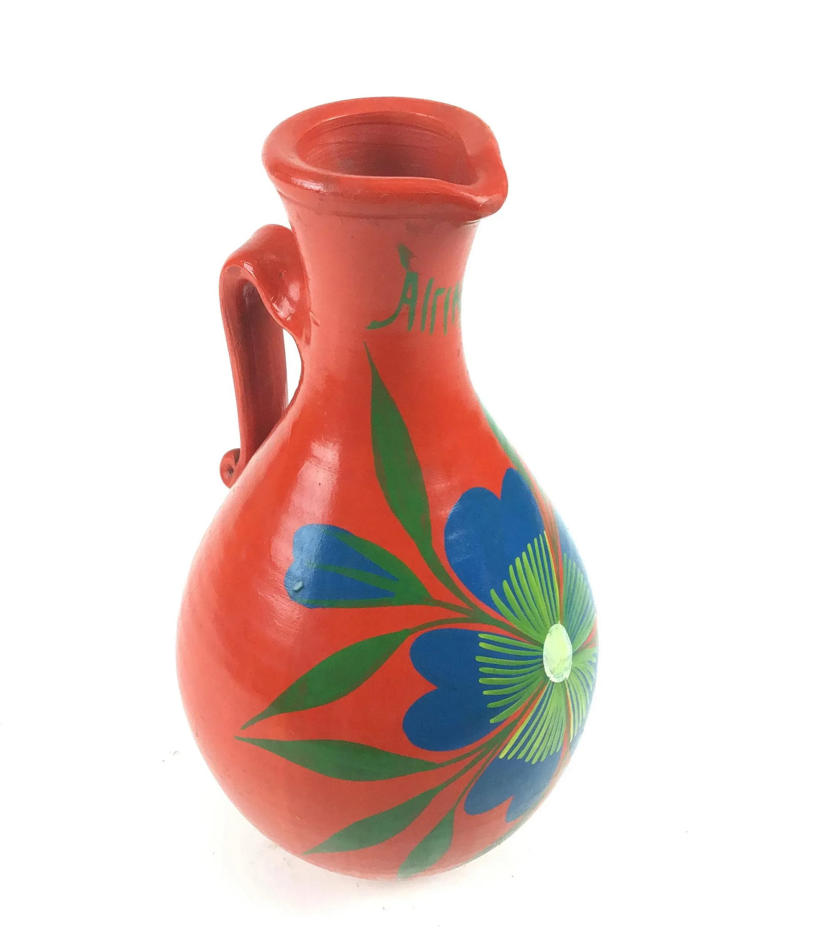 Vintage Poppy Red Hand Artisan Made Pottery Vase Signed - 13