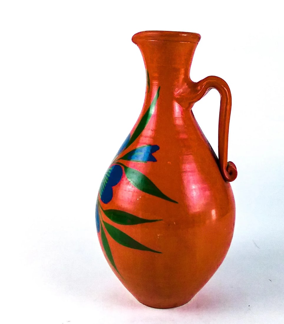 Vintage Poppy Red Hand Artisan Made Pottery Vase Signed - 2