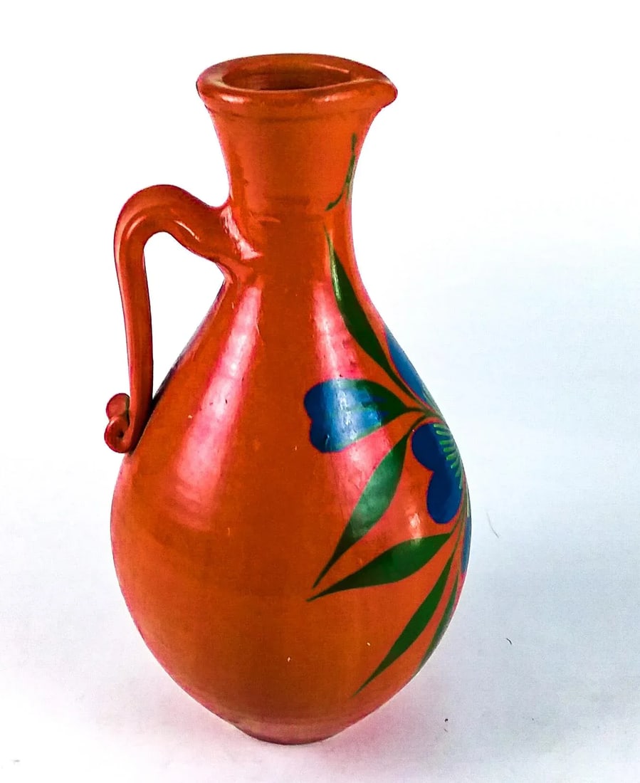 Vintage Poppy Red Hand Artisan Made Pottery Vase Signed - 6