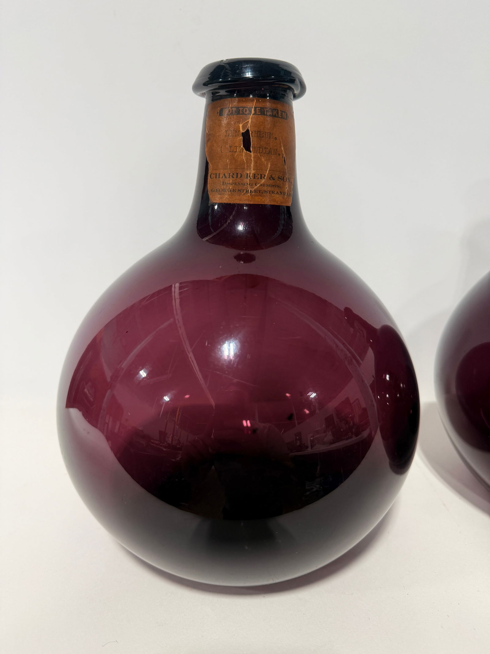 Pair, Scottish Apothecary Amethyst Glass Bottles, C. 1890 With Labels - 5