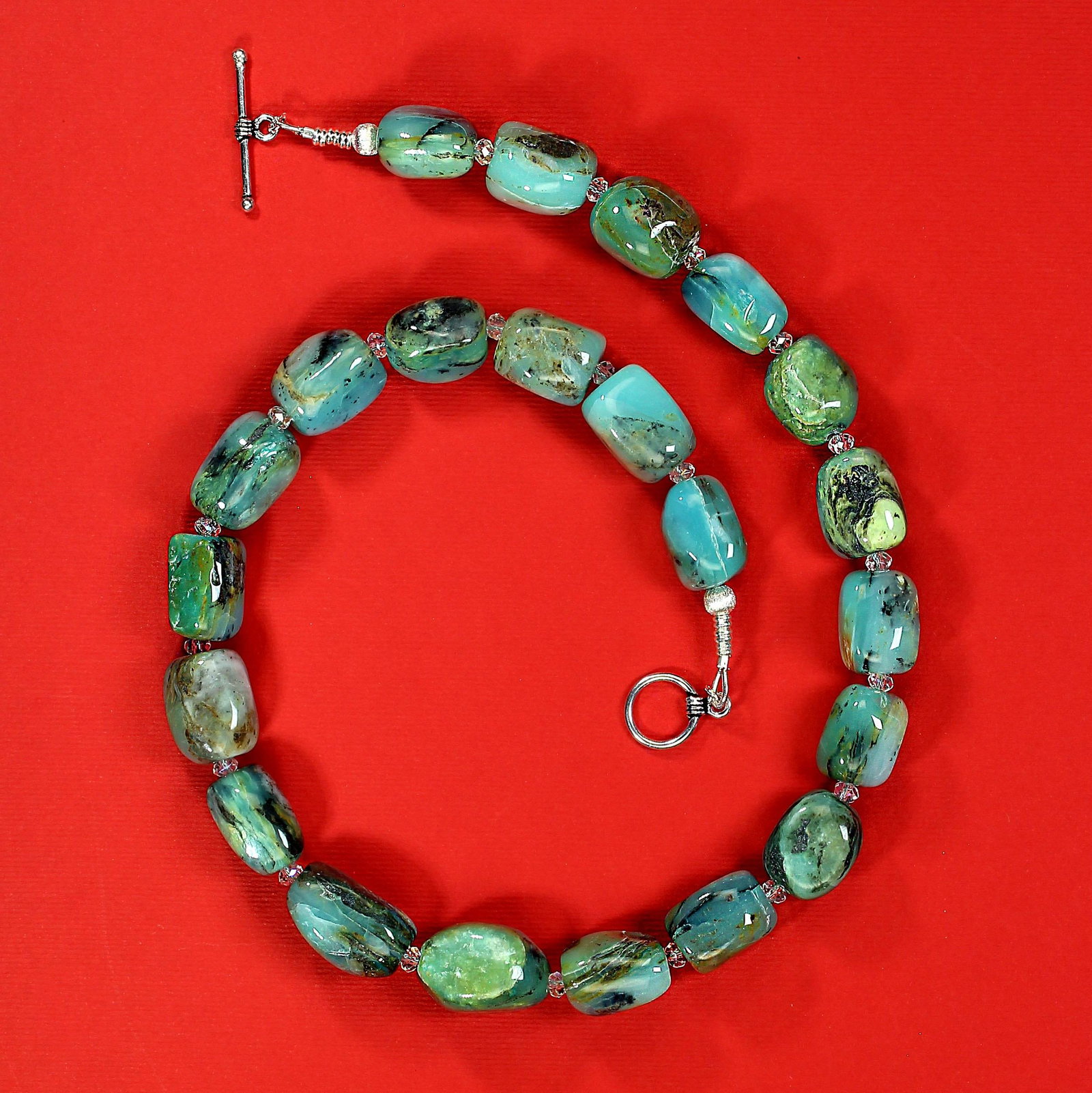 Ajd 19 Inch Blue-Green Peruvian Opal Nugget Necklace - 5