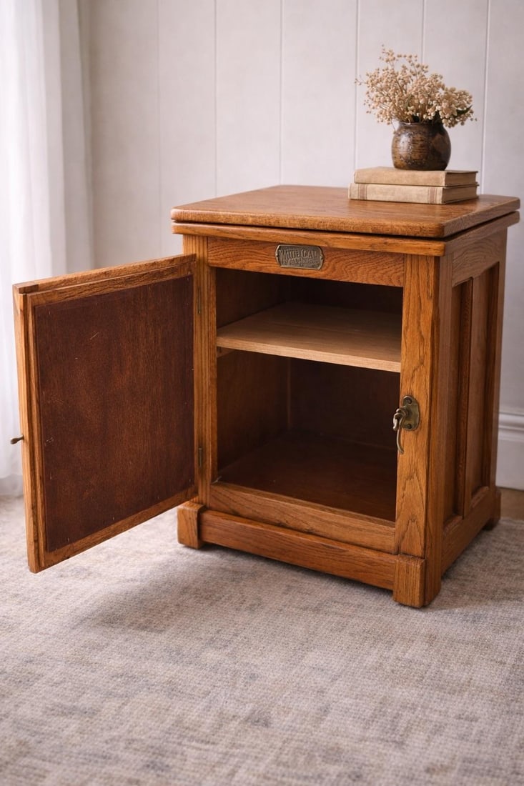 Vintage White Cap Swivel-Top Oak Nightstand – Aged Brass Hardware – 22" W - 3