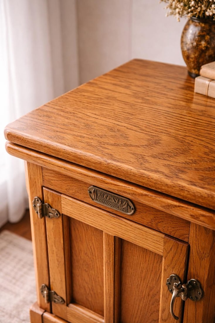 Vintage White Cap Swivel-Top Oak Nightstand – Aged Brass Hardware – 22" W - 4