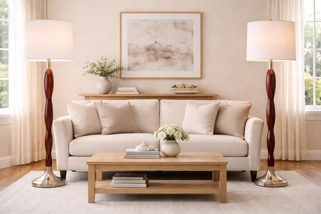 Vintage Sculptural Wood & Brushed Nickel Floor Lamps – Pair - 7