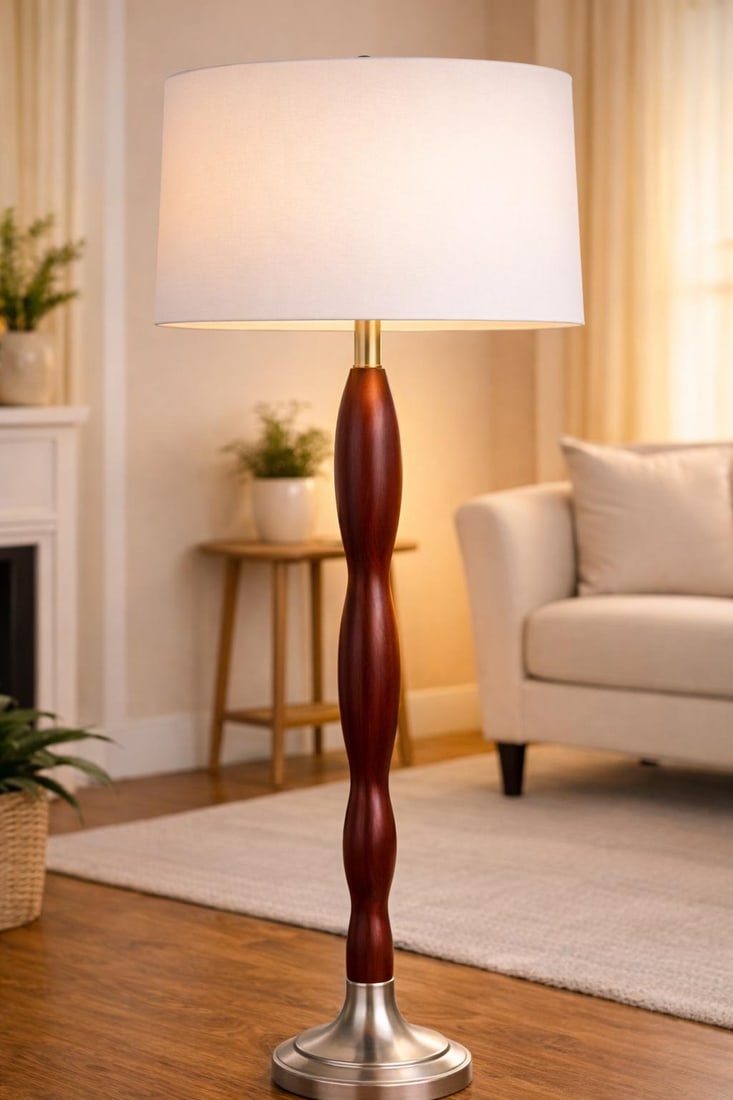 Vintage Sculptural Wood & Brushed Nickel Floor Lamps – Pair - 8