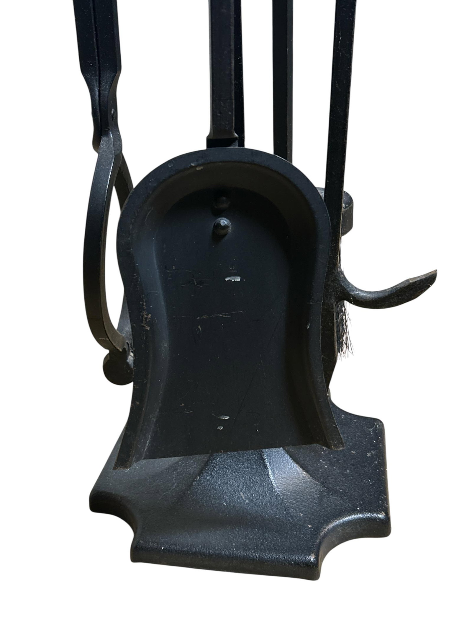 1960s Mid Century Adams Co. Modernist Wrought Iron 5pc Fireplace Tool Set - 5