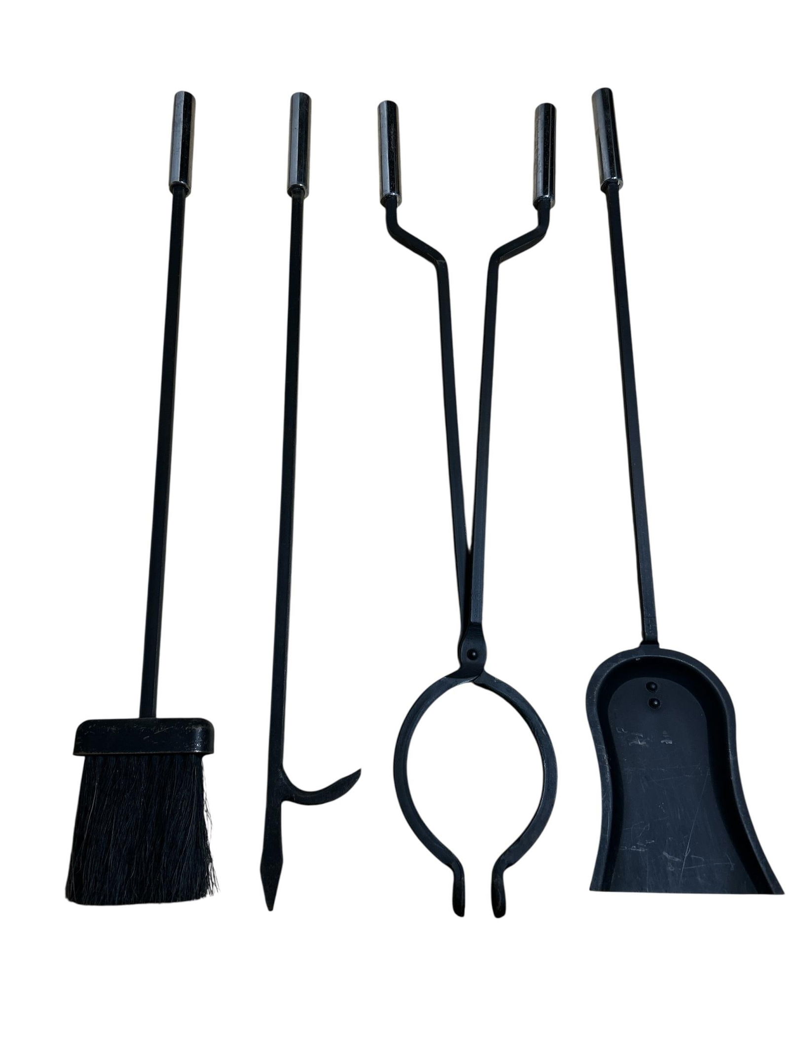 1960s Mid Century Adams Co. Modernist Wrought Iron 5pc Fireplace Tool Set - 7