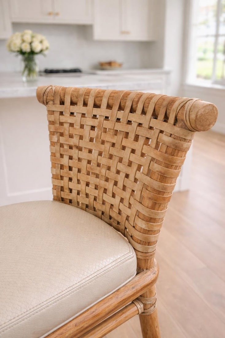 Architectural McGuire San Francisco Rattan Bar Height Stools – Pair | Hand-Lashed Rawhide | - 7